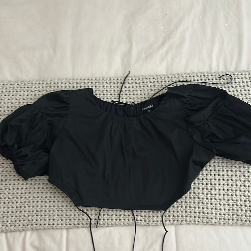 For Love And Lemons Black Puffed Sleeve Crop Top